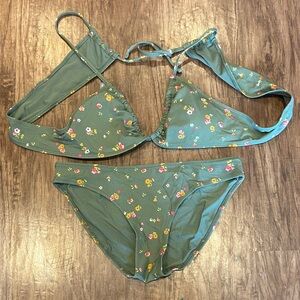 Floral Green Triangle Bikini Set - Women Swim